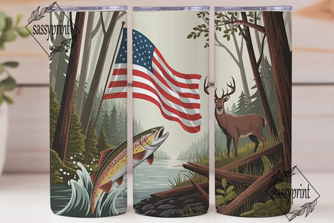 Patriotic Trout & Buck 20oz Tumbler Wrap Sublimation sassyprint 