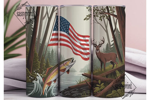 Patriotic Trout & Buck 20oz Tumbler Wrap Sublimation sassyprint 
