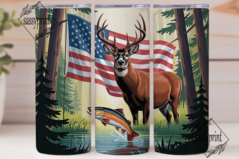 Patriotic Trout & Buck 20oz Tumbler Wrap Sublimation sassyprint 