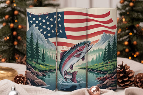 Patriotic Trout Fishing 20oz Tumbler Sublimation DesignSVG 