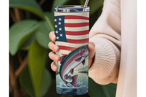 Patriotic Trout Fishing 20oz Tumbler Sublimation DesignSVG 