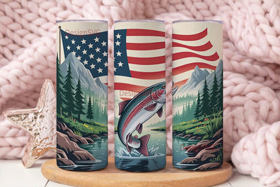 Patriotic Trout Fishing 20oz Tumbler Sublimation DesignSVG 
