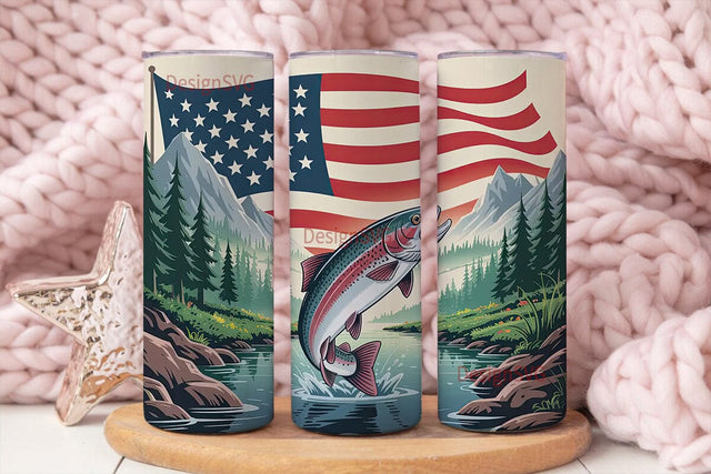 Patriotic Trout Fishing 20oz Tumbler Sublimation DesignSVG 