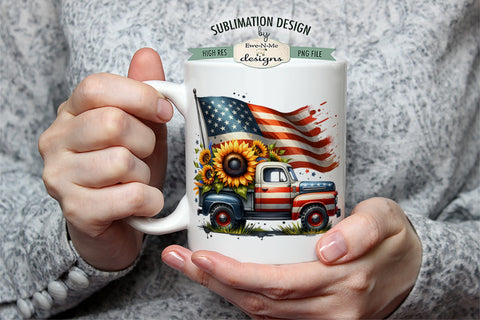 Patriotic Truck with Sunflowers Mug Sublimation | Land of the Free Because of the Brave Sublimation Ewe-N-Me Designs 
