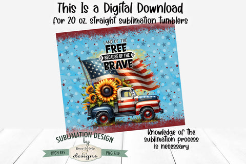 Patriotic Truck with Sunflowers - Seamless 20 oz Sublimation Tumbler Sublimation Ewe-N-Me Designs 