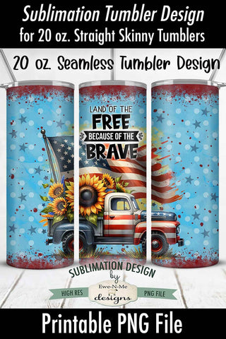 Patriotic Truck with Sunflowers - Seamless 20 oz Sublimation Tumbler Sublimation Ewe-N-Me Designs 