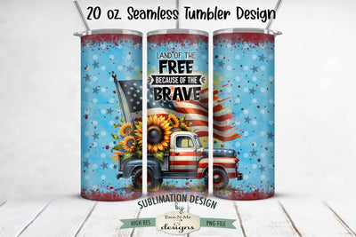 Patriotic Truck with Sunflowers - Seamless 20 oz Sublimation Tumbler Sublimation Ewe-N-Me Designs 