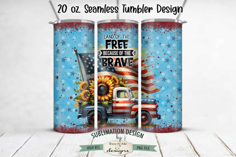 Patriotic Truck with Sunflowers - Seamless 20 oz Sublimation Tumbler Sublimation Ewe-N-Me Designs 