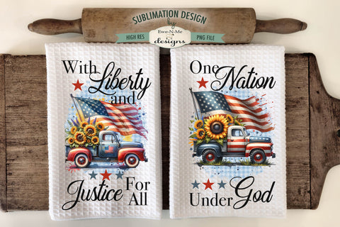 Patriotic Trucks with Sunflowers - Sublimation Kitchen Towel Designs Sublimation Ewe-N-Me Designs 