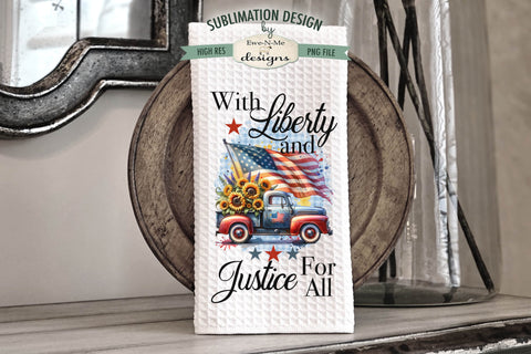 Patriotic Trucks with Sunflowers - Sublimation Kitchen Towel Designs Sublimation Ewe-N-Me Designs 