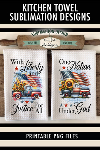 Patriotic Trucks with Sunflowers - Sublimation Kitchen Towel Designs Sublimation Ewe-N-Me Designs 