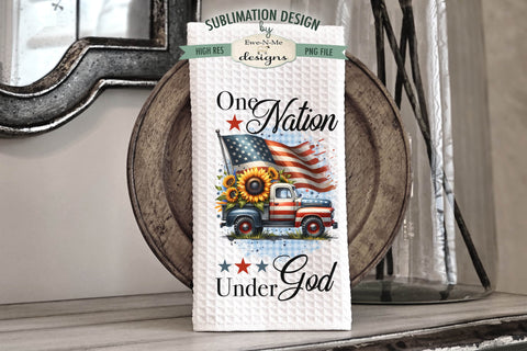 Patriotic Trucks with Sunflowers - Sublimation Kitchen Towel Designs Sublimation Ewe-N-Me Designs 