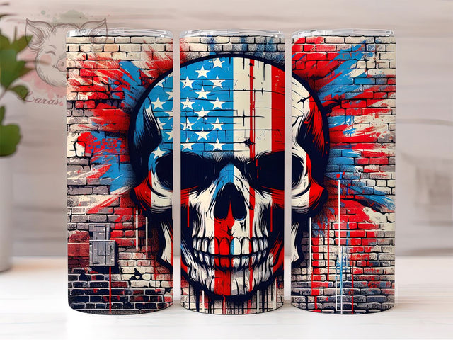 Patriotic Tumbler, 4th Of July, Skull Design, Sublimation Wrap, Digital Download, 20oz Tumbler, American Flag Sublimation Lara' s Designs 