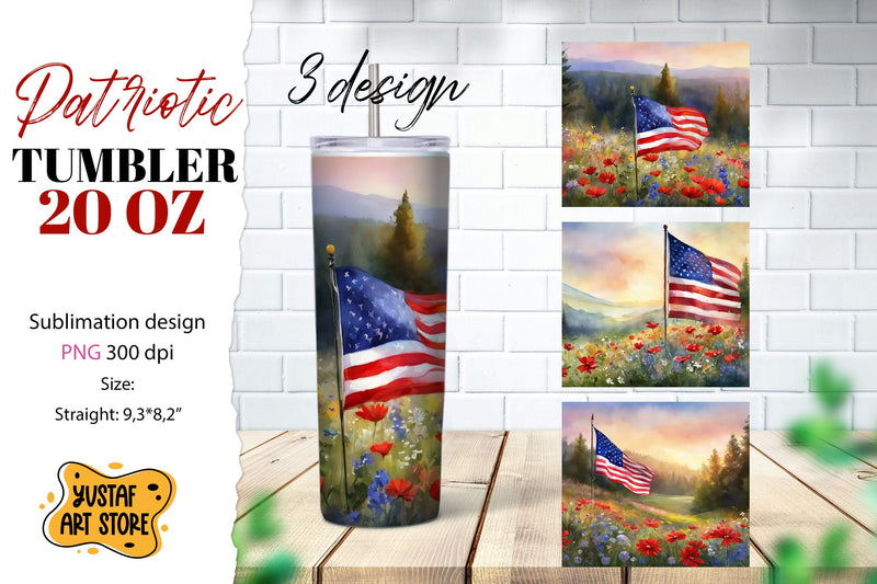 Patriotic tumbler. American flag in nature 3 design Sublimation Yustaf Art Store 