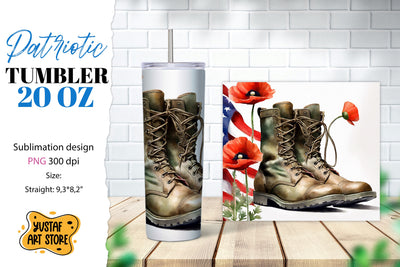 Patriotic tumbler. Boots and poppy flowers sublimation PNG Sublimation Yustaf Art Store 