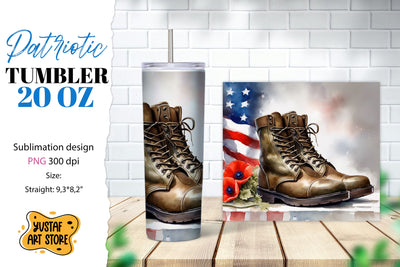 Patriotic tumbler. Boots and poppy flowers sublimation PNG Sublimation Yustaf Art Store 