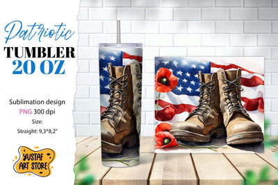 Patriotic tumbler. Boots and poppy flowers sublimation PNG Sublimation Yustaf Art Store 