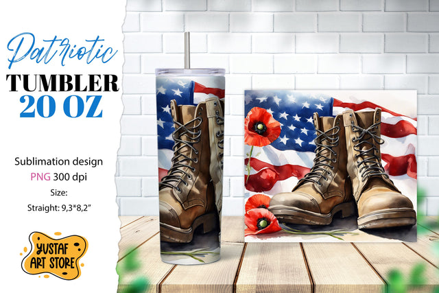 Patriotic tumbler. Boots and poppy flowers sublimation PNG Sublimation Yustaf Art Store 