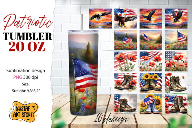 Patriotic tumbler bundle. American flag 16 design Sublimation Yustaf Art Store 