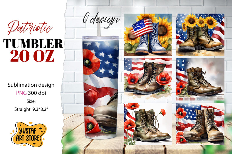 Patriotic tumbler bundle. Military Boots and American Flag Sublimation Yustaf Art Store 