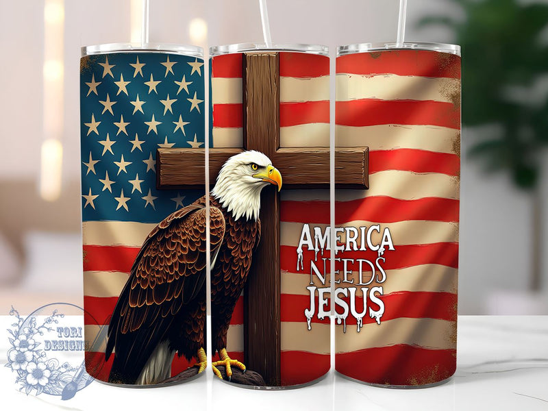 Patriotic Tumbler, Christian Faith, Sublimation Design, American Pride, 20oz Tumbler, Faith Gift, Jesus Loves You, Religious Decor Sublimation ToriDesigns 