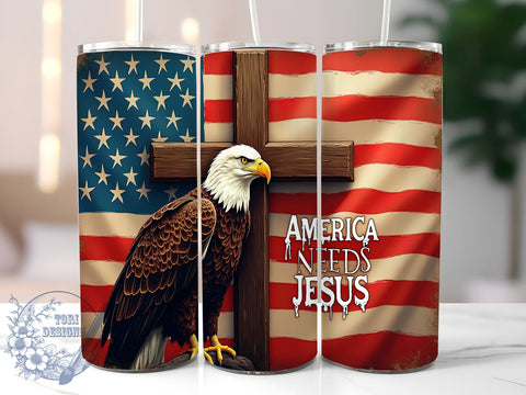 Patriotic Tumbler, Christian Faith, Sublimation Design, American Pride, 20oz Tumbler, Faith Gift, Jesus Loves You, Religious Decor Sublimation ToriDesigns 