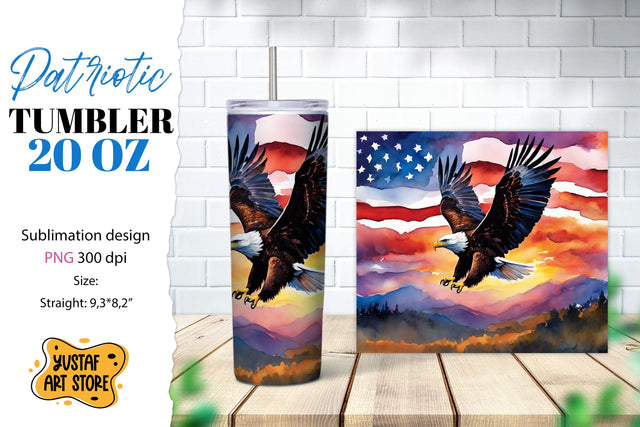 Patriotic tumbler. Eagle and American flag sublimation Sublimation Yustaf Art Store 