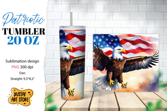 Patriotic tumbler. Eagle and American flag sublimation Sublimation Yustaf Art Store 