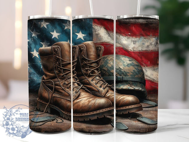 Patriotic Tumbler, Military Appreciation Design, 20oz Flag Wrap, Sublimation PNG, USA Flag Tumbler, Veteran Gift, Independence Day Decor Sublimation ToriDesigns 