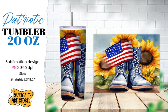 Patriotic tumbler sublimation. Boots and sunflower tumbler Sublimation Yustaf Art Store 