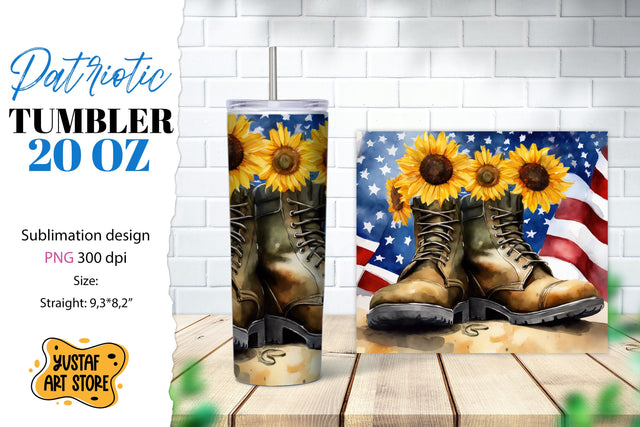 Patriotic tumbler sublimation. Boots and sunflower tumbler Sublimation Yustaf Art Store 