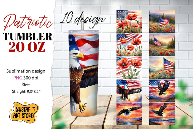 Patriotic tumbler sublimation bundle.American flag 10 design Sublimation Yustaf Art Store 