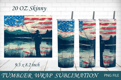 Patriotic tumbler, USA flag tumbler wrap, Fishing 20oz skinny sublimation Sublimation AnastasiyaArtDesign 