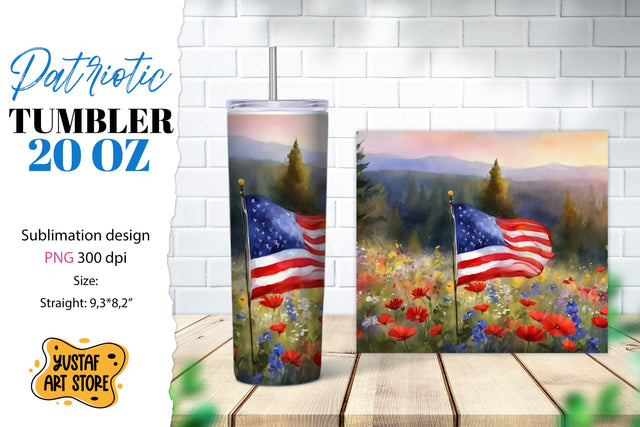 Patriotic tumbler wrap. American flag sublimation design Sublimation Yustaf Art Store 