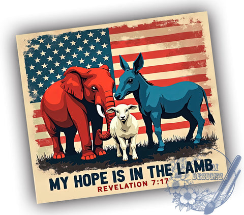 Patriotic Tumbler Wrap, Animal Design Tumbler, 20oz Sublimation Wrap, Faith-Based Drinkware, Christian Gifts, Hope Is In The Lamb, Unique Tumbler Design Sublimation ToriDesigns 