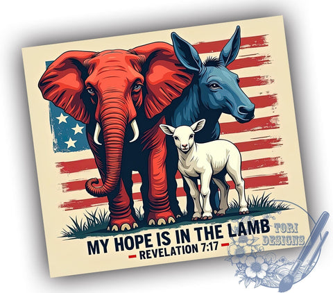 Patriotic Tumbler Wrap, Animal Design Tumbler, 20oz Sublimation Wrap, Faith-Based Drinkware, Christian Gifts, Hope Is In The Lamb, Unique Tumbler Design Sublimation ToriDesigns 