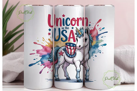 Patriotic Unicorn Tumbler Wrap Sublimation PixelChick 