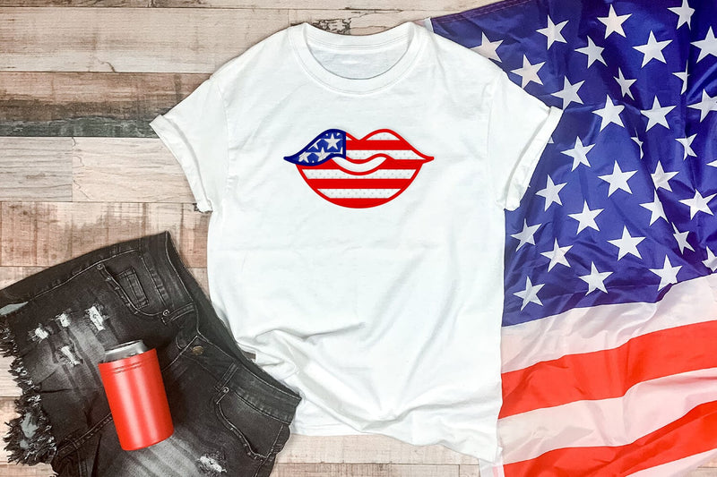 Patriotic US Flag Lips Applique Embroidery Embroidery/Applique DESIGNS Designed by Geeks 