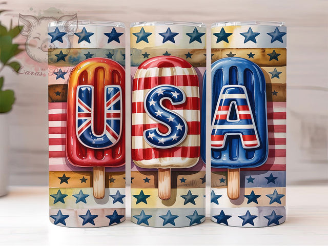 Patriotic USA 20oz Tumbler Wrap, Popsicle Tumbler Design, American Flag Tumbler, 4th of July Tumbler, Patriotic Tumbler Wrap, 20oz Skinny Tumbler, Summer Tumbler Design Sublimation Lara' s Designs 