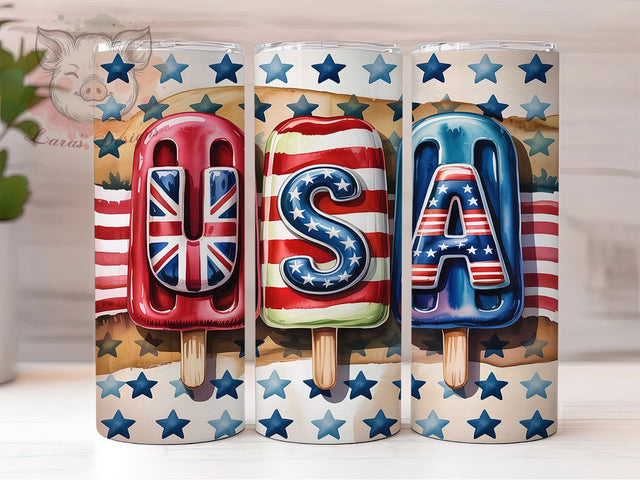 Patriotic USA 20oz Tumbler Wrap, Popsicle Tumbler Design, American Flag Tumbler, 4th of July Tumbler, Patriotic Tumbler Wrap, 20oz Skinny Tumbler, Summer Tumbler Design Sublimation Lara' s Designs 
