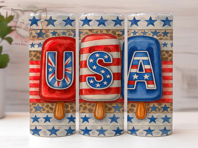 Patriotic USA 20oz Tumbler Wrap, Popsicle Tumbler Design, American Flag Tumbler, 4th of July Tumbler, Patriotic Tumbler Wrap, 20oz Skinny Tumbler, Summer Tumbler Design Sublimation Lara' s Designs 