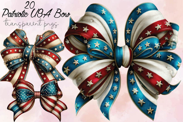 Patriotic USA Bow Clipart Bundle. Sublimation SVGArt 