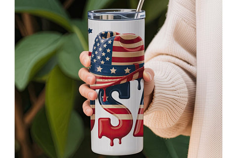 Patriotic USA Cowboy Hat 20oz Tumbler Sublimation DesignSVG 