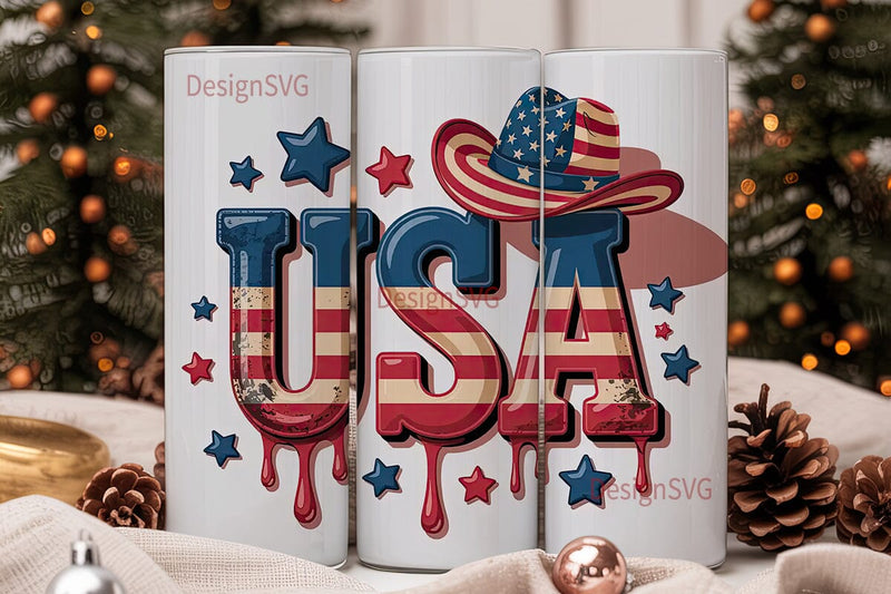 Patriotic USA Cowboy Hat 20oz Tumbler Sublimation DesignSVG 