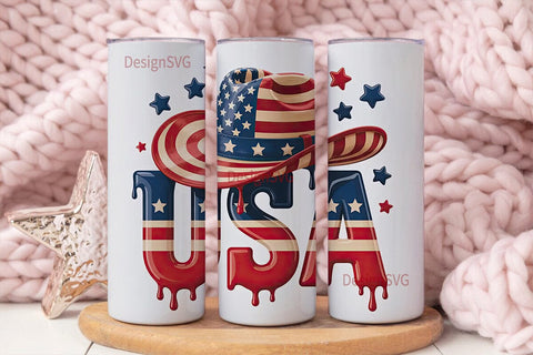 Patriotic USA Cowboy Hat 20oz Tumbler Sublimation DesignSVG 