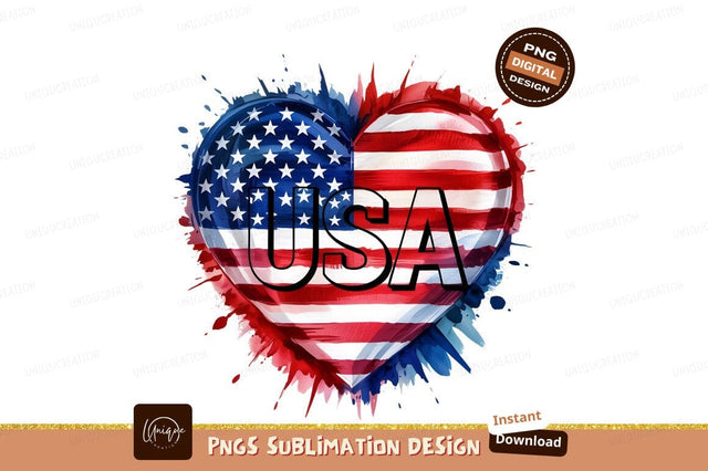 Patriotic Usa Flag Heart Watercolor Design Sublimation Designangry 