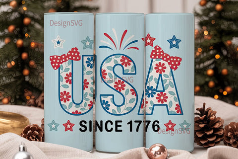 Patriotic USA Floral 20oz Tumbler Sublimation DesignSVG 