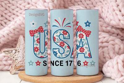Patriotic USA Floral 20oz Tumbler Sublimation DesignSVG 