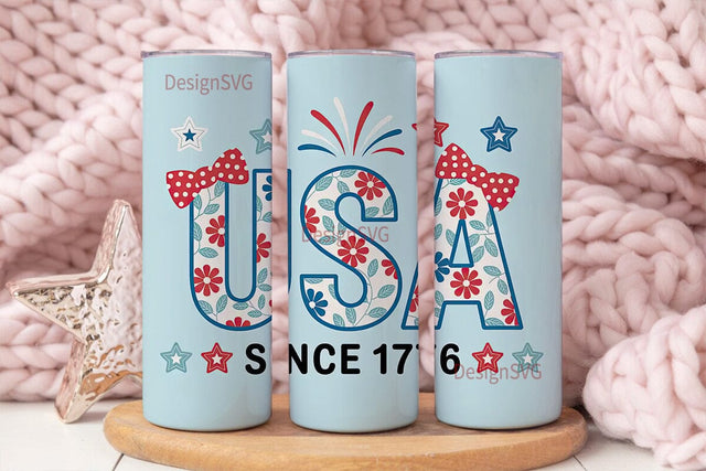 Patriotic USA Floral 20oz Tumbler Sublimation DesignSVG 