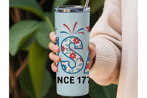 Patriotic USA Floral 20oz Tumbler Sublimation DesignSVG 